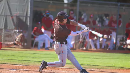 Logan Meusy bats against Miami University at the 2026 Snowbird Classic