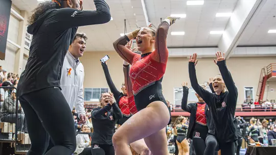 Gabby Mautner celebrates a vault routine on January 11, 2026