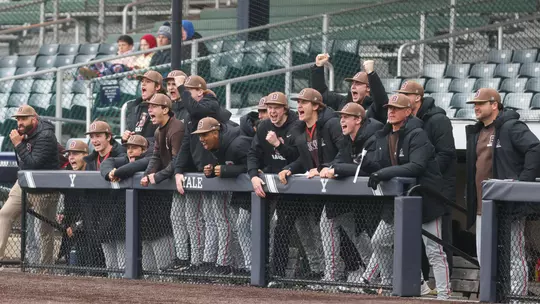 Brown celebrates a strikeout against Yale on March 22, 2026