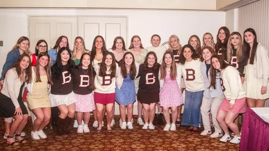 Brown Women's Hockey Team Photo at End of Year Banquet