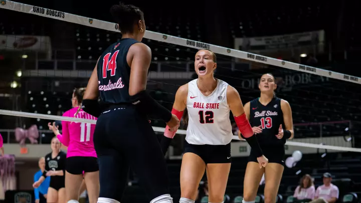 Sophie Ledbetter celebrating a point in Friday's sweep over Ohio