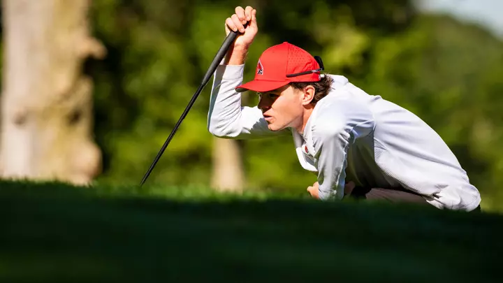 Ball State's Luke Johnston looks over a putt in the Earl Yestingsmeier Invitational