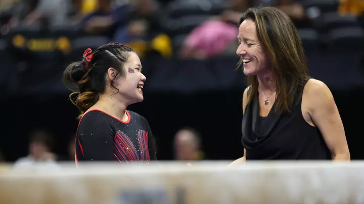 Delaney McMahon and Joanna Saleem get set for beam