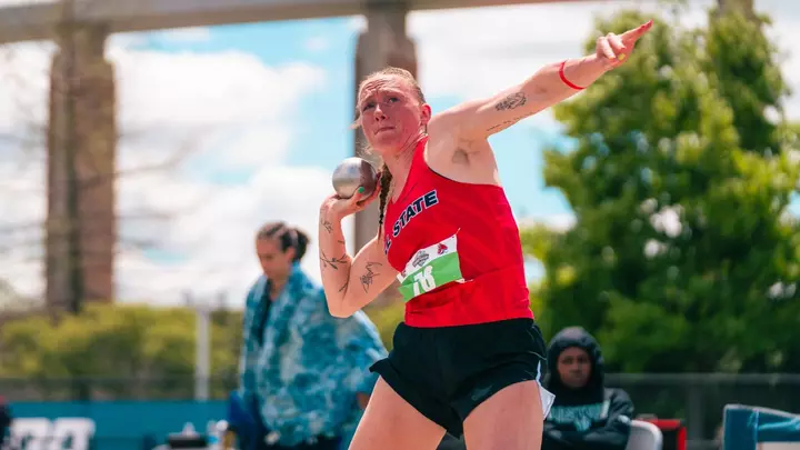 Kenli Nettles winds up to release the shot put. Nettles would use this performance to win the MAC heptathlon title.