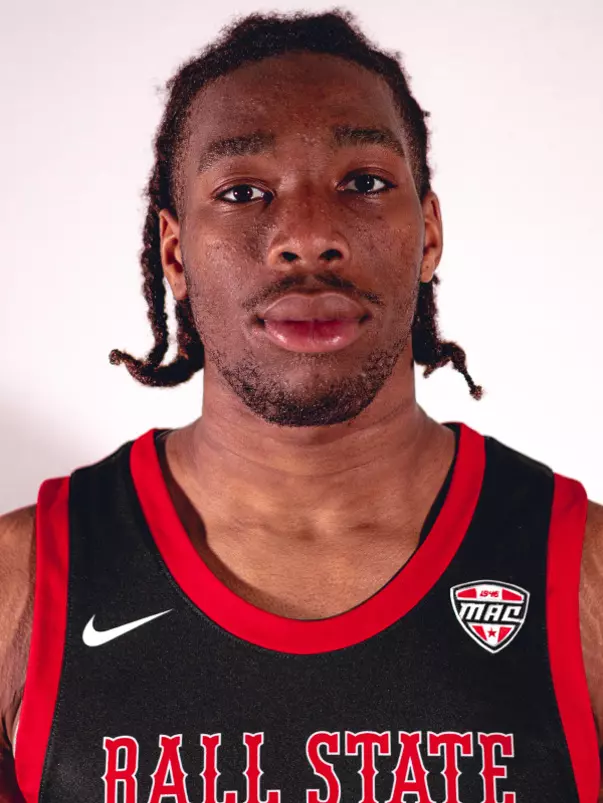 Babatunde Durodola headshot featuring Durodola in a black Ball State basketball jersey