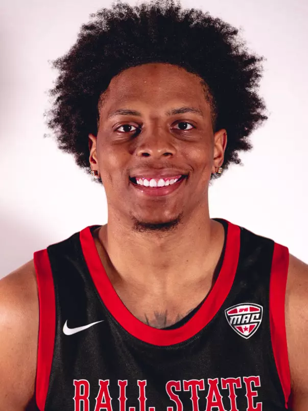 Javion Guy-King headshot featuring Guy-King in a black Ball State basketball jersey