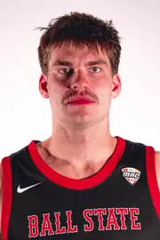 Mason Jones headshot featuring Jones in a black Ball State basketball jersey