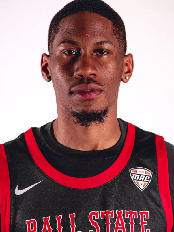 Trey Lewis headshot featuring Lewis in a black Ball State basketball jersey