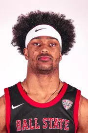 Headshot of Kai McGrew featuring him in a black Ball State basketball jersey