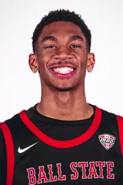 Headshot of Kamden McGilveary featuring him in a black Ball State basketball jersey