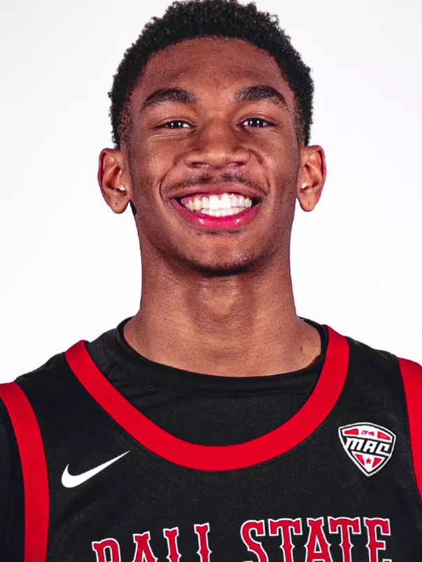 Headshot of Kamden McGilveary featuring him in a black Ball State basketball jersey