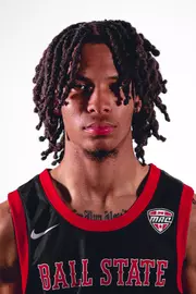 Headshot of Zane McFarlane featuring him in a black Ball State basketball jersey