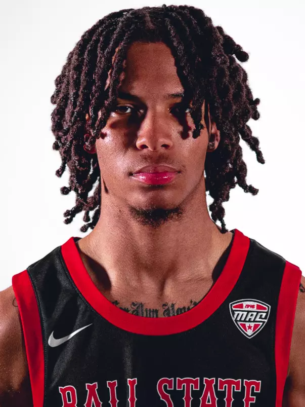Headshot of Zane McFarlane featuring him in a black Ball State basketball jersey