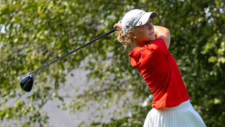 Elizabeth Coleman driving during a practice round at The Players Club at Woodland Trails on Sept. 11, 2026