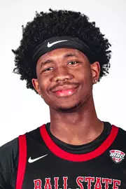 Jaden Smith headshot with Smith in a black Ball State basketball jersey