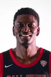 Kijani Wright headshot with Wright in a black Ball State basketball jersey