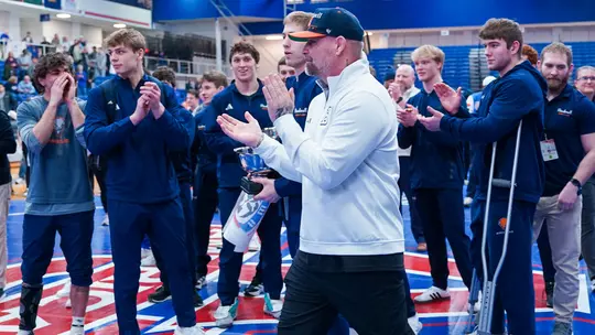 Dan Wirnsberger - Surrounded by Team at the 2026 EIWA Championships
