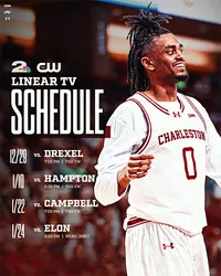 Charleston MBB will air four games on WCBD - 12/29, 1/10, 1/22, 1/24