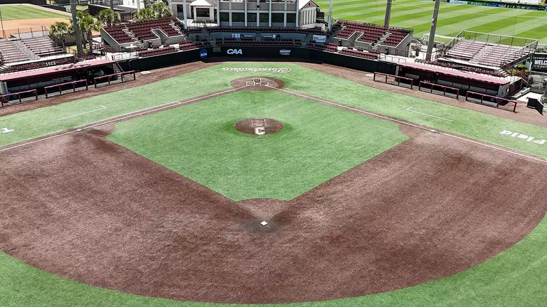 Drone shot of Patriots Point baseball field