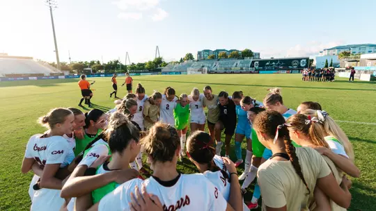 Women's soccer huddle
