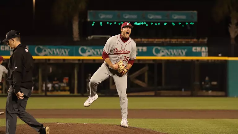 Kurt Rogers celebrating after beating Coastal Carolina.