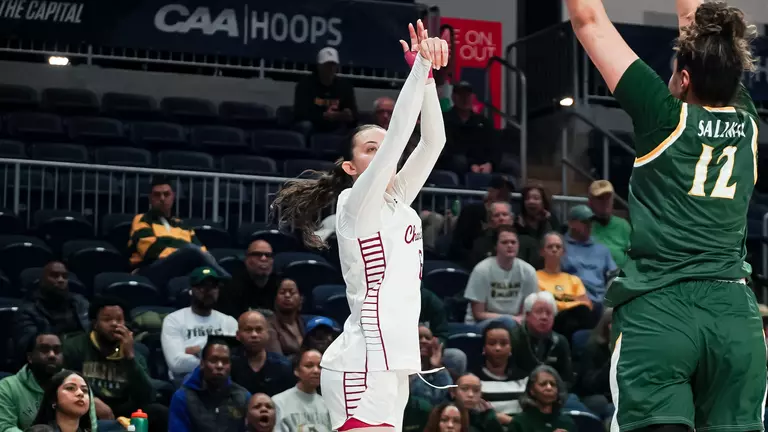 Sophia Tougas shoots three pointer at CAA Tournament