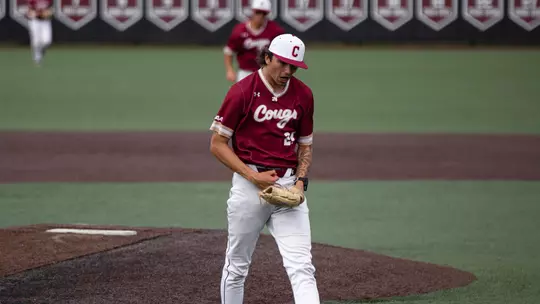 Kaden Myers celebrating a strikeout March 15 against Stony Brook.