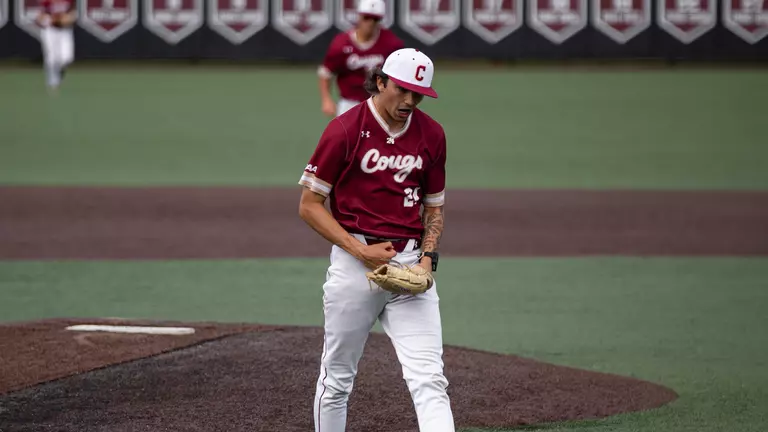 Kaden Myers celebrating a strikeout March 15 against Stony Brook.