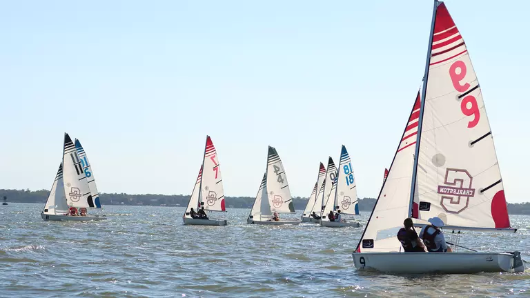 College of Charleston sailing student-athletes at practice.