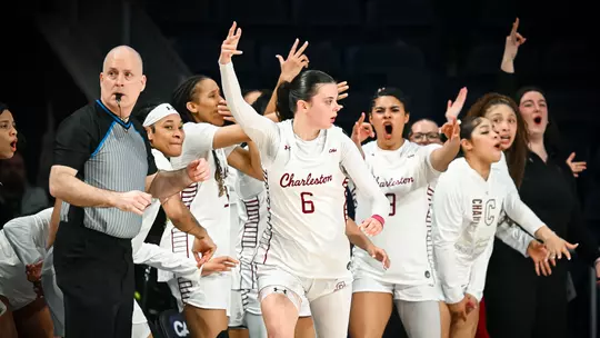 Sophia Tougas celebrates three pointer