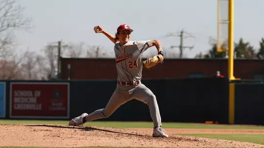 Kaden Myers throwing a pitch against Illinois in Greenville, S.C.