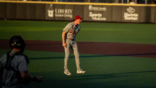 Carter Harrington celebrating after a strikeout March 6, 2026 vs Hofstra.