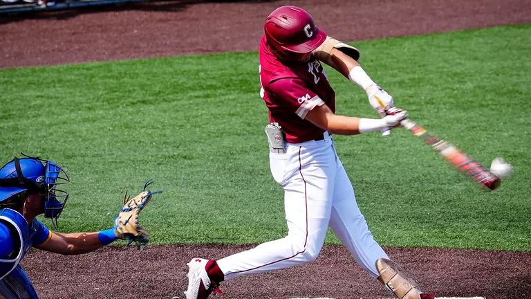 Stow Rogers hitting a ball March 8 against Hofstra.