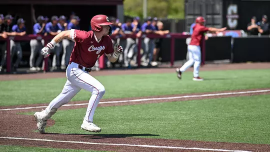 Dylan Johnson running out of the batter's box April 4 vs High Point.