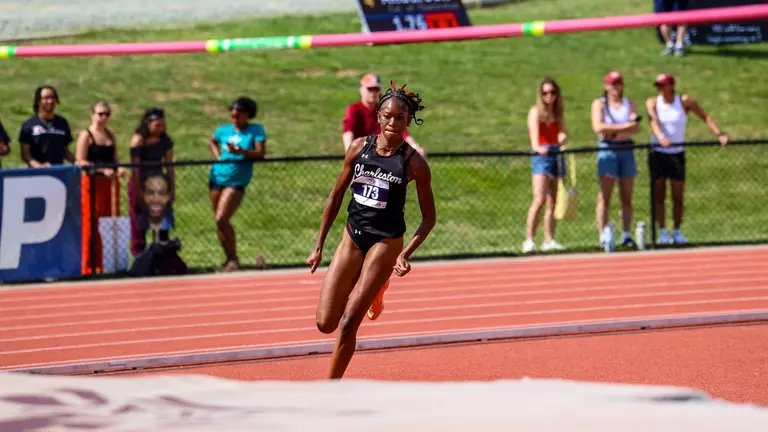 Tori-Ann Anderson high jumping at the CAA Championships