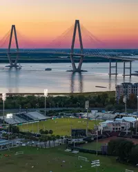 Patriots Point Sunset Drone Shot