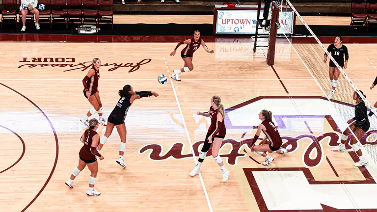 Sophomore JuJu Martin digging a ball at TD Arena.