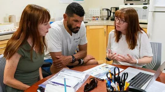 Kim and Jay Norvell visit the lab of Department of Mathematics Professor Jennifer Mueller, Colorado State University, June 11, 2025.