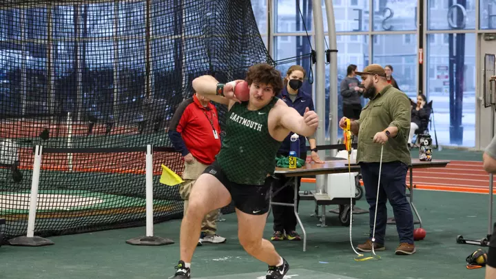 Colton McMaster winds up for the shot put