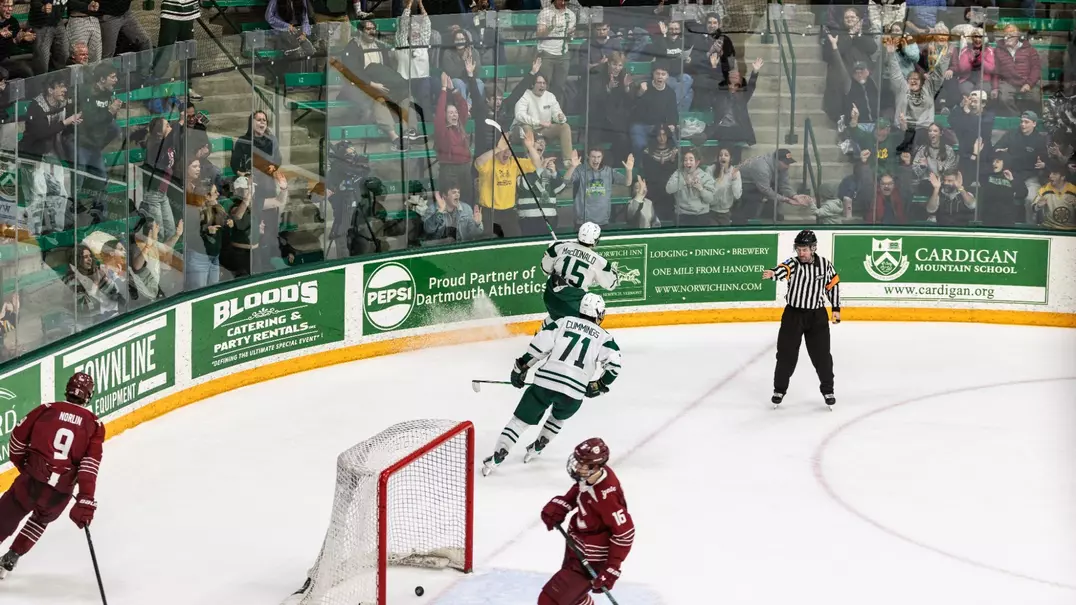 Cam MacDonald celebrates a goal vs Colgate