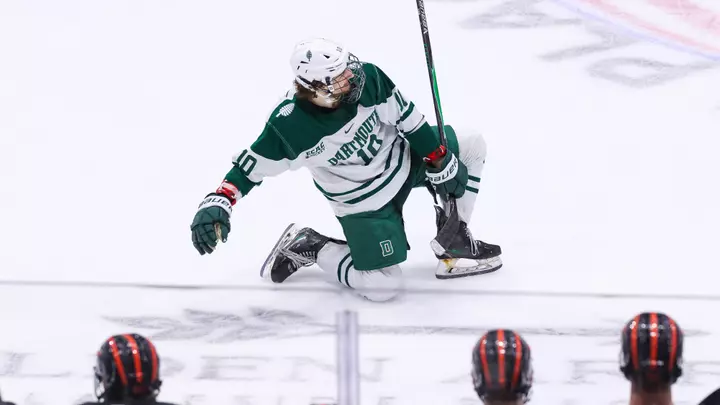 Hayden Stavroff cellys in front of Princeton