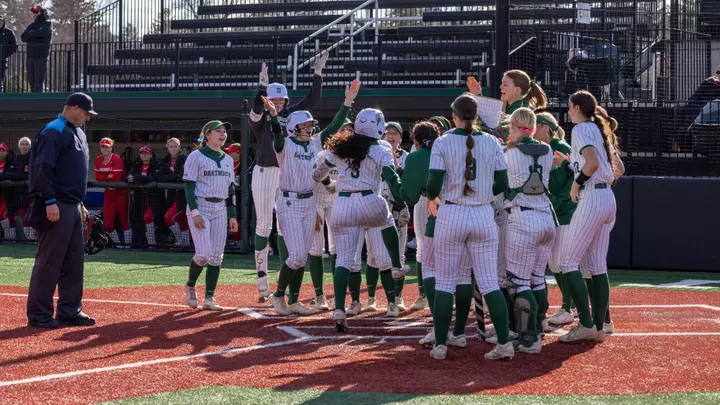Softball celebrates at home