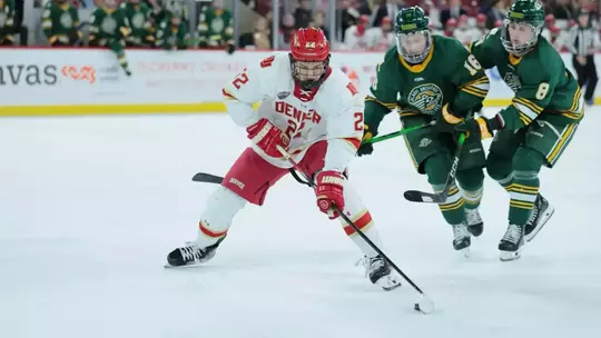 01 NOV 2025: The Denver Pioneers Men's Hockey Team takes on Alaska Anchorage in Denver, CO. (C. Morgan Engel/Clarkson Creative Photography)