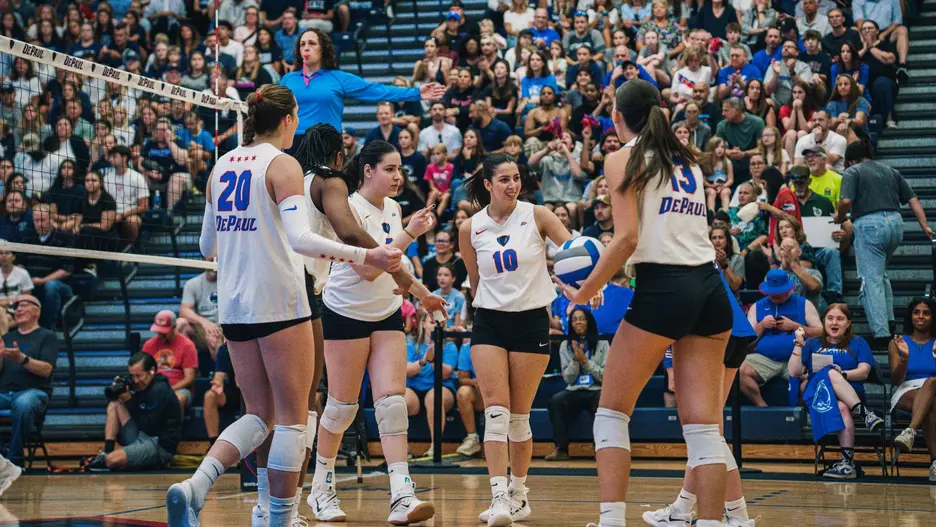 Volleyball celebration huddle