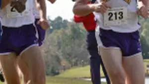 The men's cross country team in action.