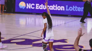 Taylor Barner celebrates a made three