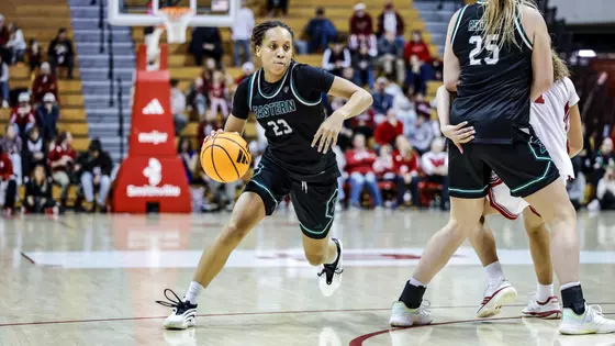 Peyton Hill (23) drives to the hoop in a game at Indiana