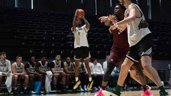 Sencire Harris Shooting a Basketball Against McMaster University at the University of Windsor, Aug. 16, 2026