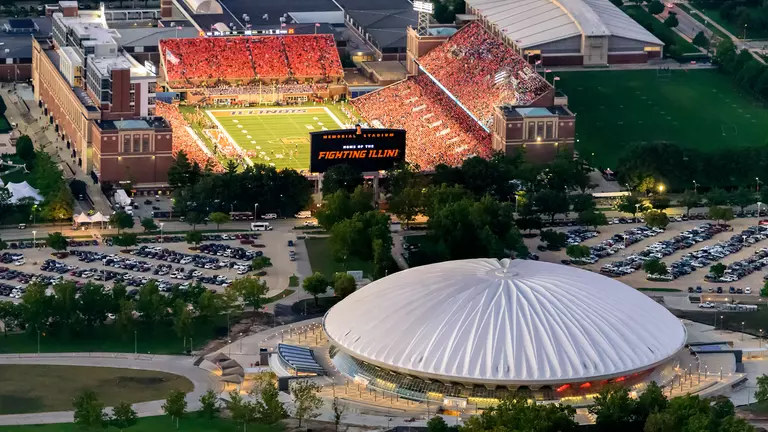 Illinois Athletics - Aerial Photo State Farm Center, Memorial Stadium, 2016
