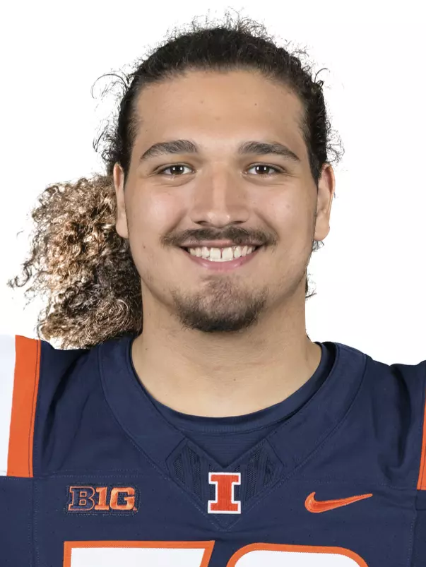 CHAMPAIGN, IL - August 12, 2023 - Illinois Offensive Lineman Luciano Elias (#79) headshot taken during 2023 Media Day at Memorial Stadium in Champaign, IL. Photo By Della Perrone